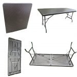FOLDING DINING TABLE, 6' x 2.5', RATTAN (BROWN)