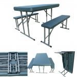 Folding Garden Table, Benches Set ( 2 Benches, 1 Table) - GREEN