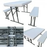 Folding Garden Table, Benches Set ( 2 Benches, 1 Table) - WHITE