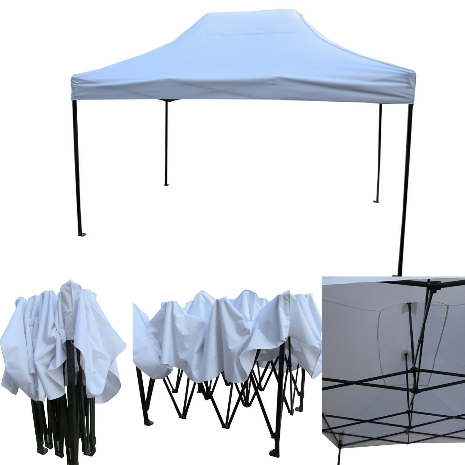 Quick Foldable Gazebo, 15' x 10', H.D., WHITE - Amaze Furniture