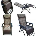Folding portable zero gravity compact easy push back reclining designer relax chair- 09C  BROWN- With Side tray and drink holder