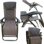 Folding portable zero gravity compact easy push back reclining designer relax chair- 08 BROWN- With Side tray and drink holder