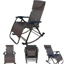 Folding portable zero gravity compact easy push back rocking oscillating reclining designer relax chair- 08 BROWN FLOWERS- With Cushion, side tray and drink holder
