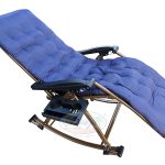 Folding portable zero gravity compact easy push back rocking oscillating reclining designer relax chair- 03 GREY FLOWERS- With Cushion, side tray and drink holder