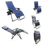 Folding portable zero gravity compact easy push back  reclining designer relax chair- 09CB  GREY- With Cushion, Side tray and drink holder
