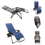 Folding portable zero gravity compact easy push back reclining designer relax chair- 09C  BROWN- With Cushion, Side tray and drink holder