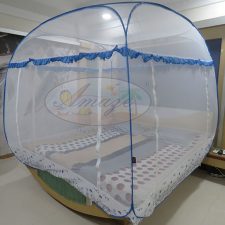 "Amaze" QUADRA (210x200x165 Cm) Folding Self standing, auto pop up, Automatic Mosquito Net Bed Canopy-Blue Grass (Full Top Zip)
