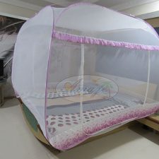 "Amaze" QUADRA (210x200x165 Cm) Folding Self standing, auto pop up, Automatic Mosquito Net Bed Canopy-Long Pink Flowers