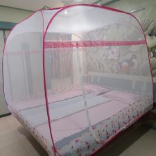 "Amaze" QUADRA (180x220x165 Cm) Folding Self standing, auto pop up, Automatic Mosquito Net Bed Canopy-PINK FLOWERS