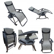 Folding portable zero gravity compact easy push back rocking oscillating reclining designer relax chair- 36 GREEN FLOWERS- With side tray and drink holder