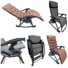 Folding portable zero gravity compact easy push back rocking oscillating reclining designer relax chair- 36 GREEN FLOWERS- With Cushion, side tray and drink holder
