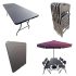 Folding Dining Table and Chairs Set Rattan Complete Outdoor Dining Solution with Umbrella and Base Ideal for Garden, Restaurant, and More - 6'x2.5' Table, 6 Chairs,1Umbrella,1Umbrella Base