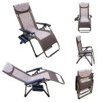 Folding Zero Gravity Easy Push Back Relax Swimming Pool Beach Lounger Recliner Chair- 10C Brown (with Cup Holder Tray)