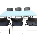 Folding Dining Table Set Suitable for Garden Restaurant Food Parlor Ice Cream Parlor Cafeteria Farm House Canteen Catering Home Dining Table+6 Chairs Set (Color-White & Brown)