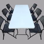 Folding Garden Restaurant Food Parlor Ice Cream Parlor Cafeteria Farm House Canteen Catering Home Household Dining Table+6 Chairs Set (6' X 2.5') (Color-White & Black)