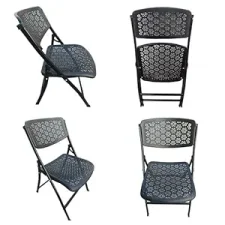 HDPE Quick-Fold Coffee Chairs Lightweight Folding Chairs Suitable for Outdoor Dining, Picnics, and Garden, Restaurant, Food Parlor, Cafeteria, Canteen, Farm House(Color-Black), Honey Comb