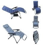 Folding Zero Gravity Easy Push Back Relax Swimming Pool Beach Lounger Recliner Chair- 7C -Cushion(with Cup Holder Tray)