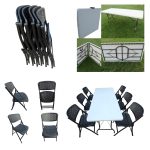 Amaze Folding Garden Restaurant Food Parlor Ice Cream Parlor Cafeteria Farm House Canteen Catering Home Household Dining Table+6 Chairs Set (6' X 2.5') (Color-White & Black)