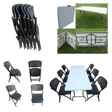 Amaze Folding Garden Restaurant Food Parlor Ice Cream Parlor Cafeteria Farm House Canteen Catering Home Household Dining Table+6 Chairs Set (6' X 2.5') (Color-White & Black)