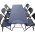 Dining Table-Chairs (6) Set, 6'x2.5' (With Hole In Center) , Brown Rattan