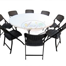 Dining Table-Chairs Set (Round Table+8 Chairs)-Honey Comb