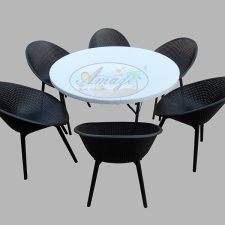 Dining Table-Chairs Set, 120 Cm Dia., BLACK