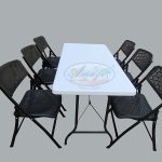 Dining Table-Chairs (6) Set, 5'x2.5' (One Piece Top), Black, Honey Comb