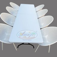 Dining Table-Chairs Set, 8'x2.5', WHITE IGLOO