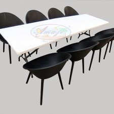 Dining Table-Chairs Set, 8'x2.5', BLACK IGLOO