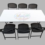 Dining Table-Chairs (6) Set, 6'x2.5' (Split Top), Black, Honey Comb
