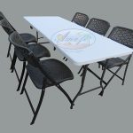 Dining Table-Chairs (6) Set, 5'x2.5' (Split Top), Black, Honey Comb