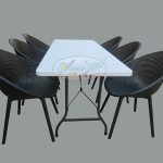 Dining Table-Chairs (6) Set, 6'x2.5' (Split Top), Black Igloo