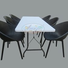 Dining Table-Chairs (6) Set, 6'x2.5' (Split Top), Black Igloo