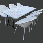 Dining Table-Chairs (6) Set, 6'x2.5' (Split Top), White Igloo