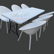 Dining Table-Chairs (6) Set, 6'x2.5' (Split Top), White Igloo