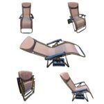 Folding Zero Gravity Easy Push Back Relax Swimming Pool Beach Lounger Recliner Chair- 12C Brown (with Cup Holder Tray)