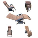 Folding Zero Gravity Easy Push Back Relax Swimming Pool Beach Lounger Recliner Chair- 12C Brown-CUSHION (with Cup Holder Tray)