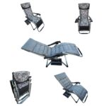 Folding Zero Gravity Easy Push Back Relax Swimming Pool Beach Lounger Recliner Chair-68B Grey-Grey Cushion (with Cup Holder Tray)