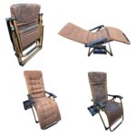 Folding Zero Gravity Easy Push Back Relax Swimming Pool Beach Lounger Recliner Chair- 68C Brown-CUSHION (with Cup Holder Tray)