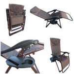 Folding Zero Gravity Easy Push Back Relax Swimming Pool Beach Lounger Recliner Chair- 68C Brown (with Cup Holder Tray)