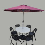 Folding Outdoor Round Dining Table (115 Cm) with Round Umbrella (9') and 6 Folding Chairs (Honey Comb design)